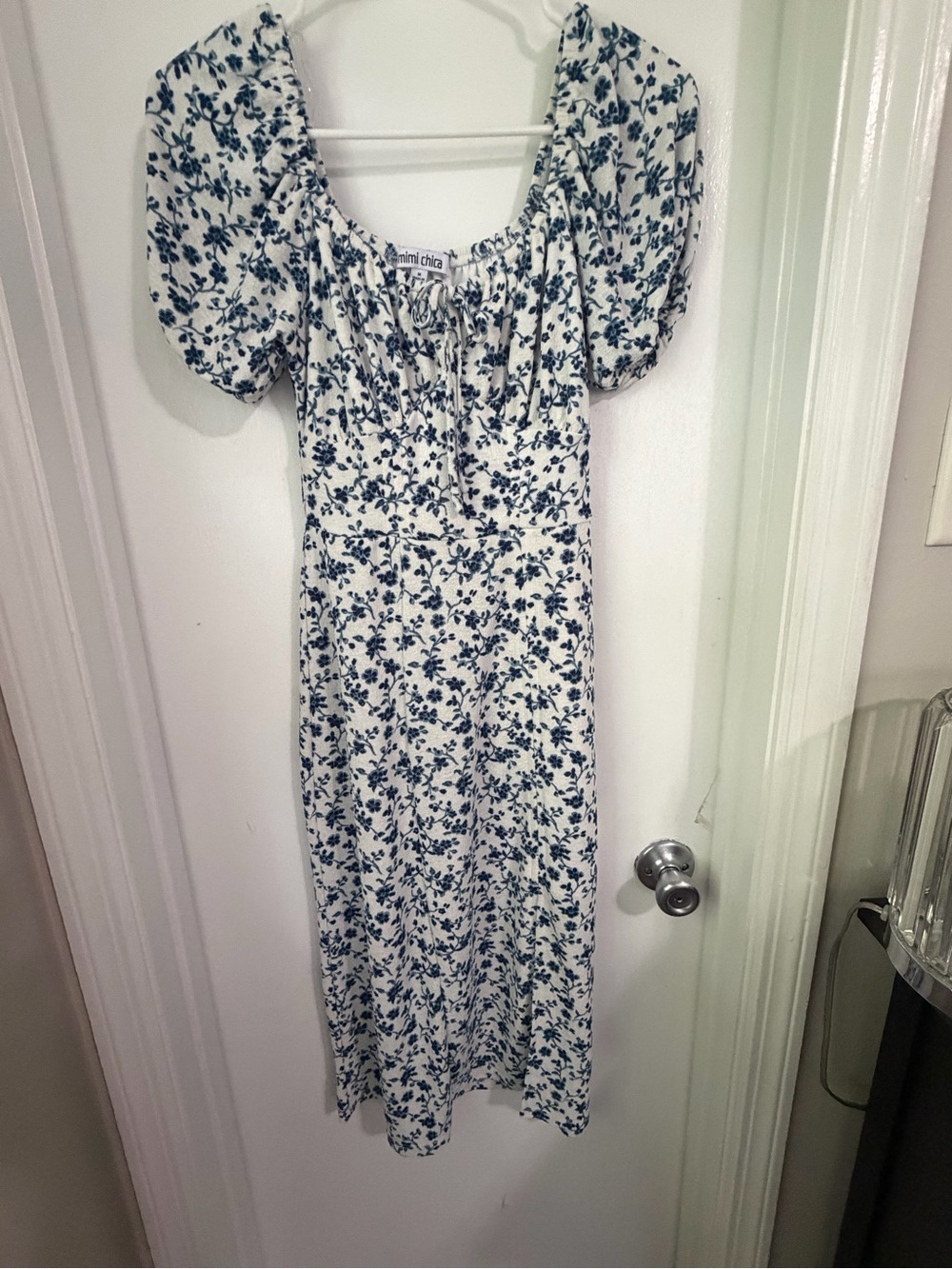 Mimi Chica White Midi Dress with Navy Floral Print